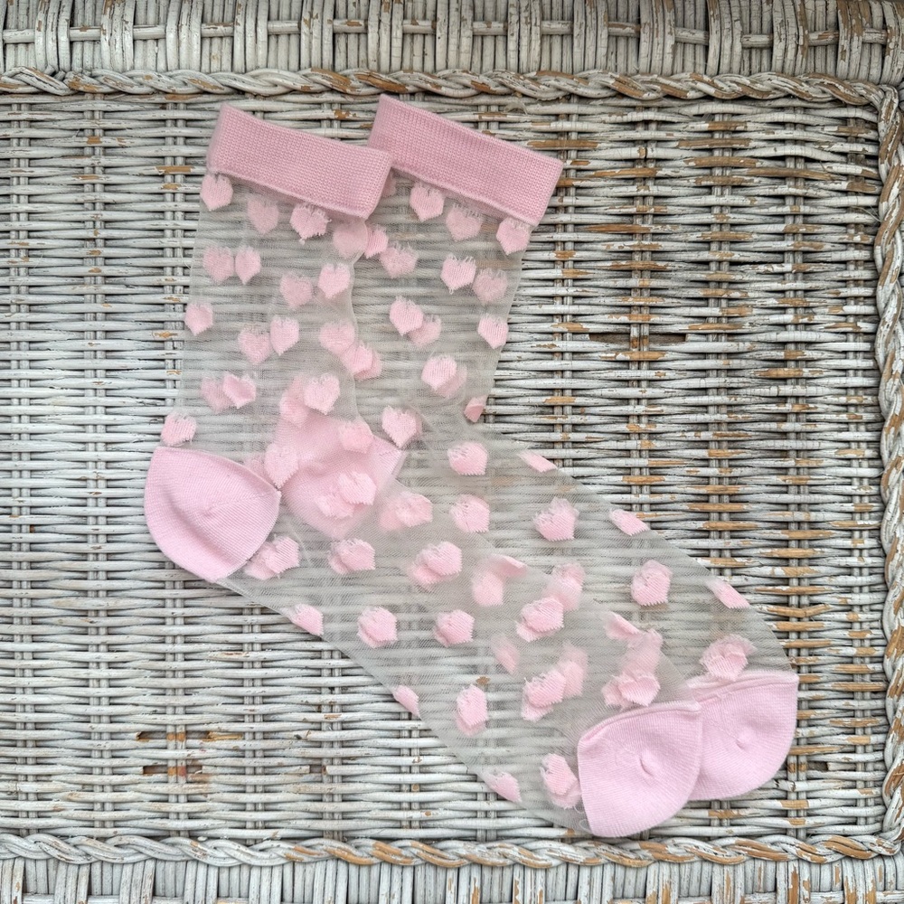 Baby Pink Heart Print Mesh Socks